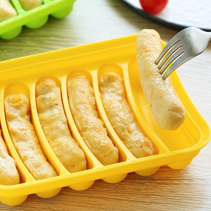 Silicone Sausage Mold, 3 Pcs Hot Dogs Silicone Mold DIY Ham Making Mould Baby Food Supplement Baking Tools, 6 Cavity Sausage Tray(Red)