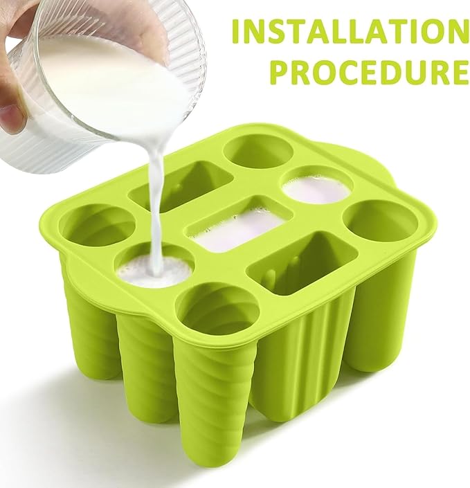 9 Cavity Popsicles Molds with 50pcs Wooden Sticks, Silicone Popsicle Molds, BPA Free Popsicle Maker Mold, Reusable Homemade Ice Pop Mold, Easy-Release Ice Cream Mold for Kids Adult