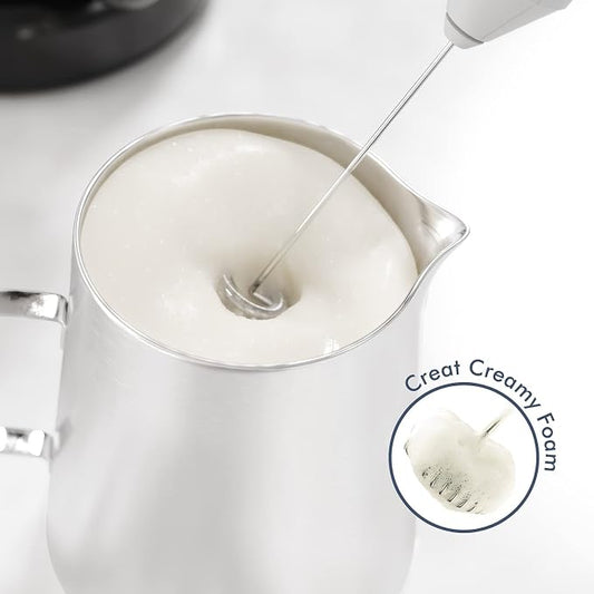Powerful Milk Frother Handheld Foam Maker, Mini Whisk Drink Mixer for Coffee, Cappuccino, Latte, Matcha, Hot Chocolate, No Stand, White