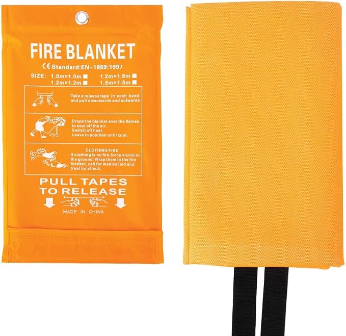 Parcil Safety SB-500 Large Silicone Coated Emergency Fire Blanket (60 in. x 60 in.) Emergency Kit Fire Extinguisher for Home & Kitchen, Woven Fiberglass Household Essentials, Chemical Free, No Mess