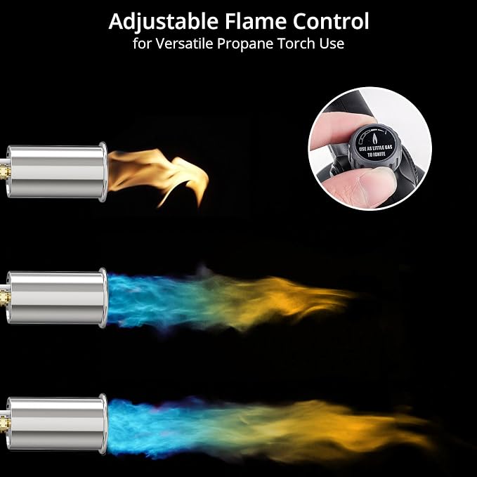 Sondiko Powerful Propane Torch with Gas Cylinder Stand Base, Grill Torch | Cooking Torch, Sous Vide, Campfire Starter, Adjustable Torch Gun for Searing Steak, BBQ, Welding, Propane Tank Not Included