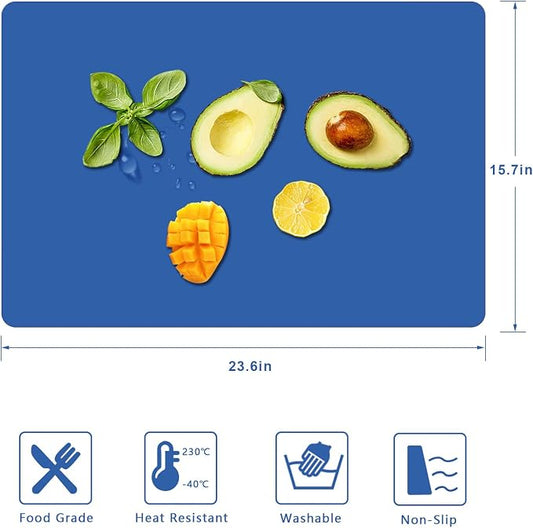 2 PCS Silicone Mats for Kitchen Counter, 23.6" by 15.7" Multipurpose Mat,Heat Resistant Nonskid Table Mat for Air Fryer to Site on, Countertop Protector Classic Blue