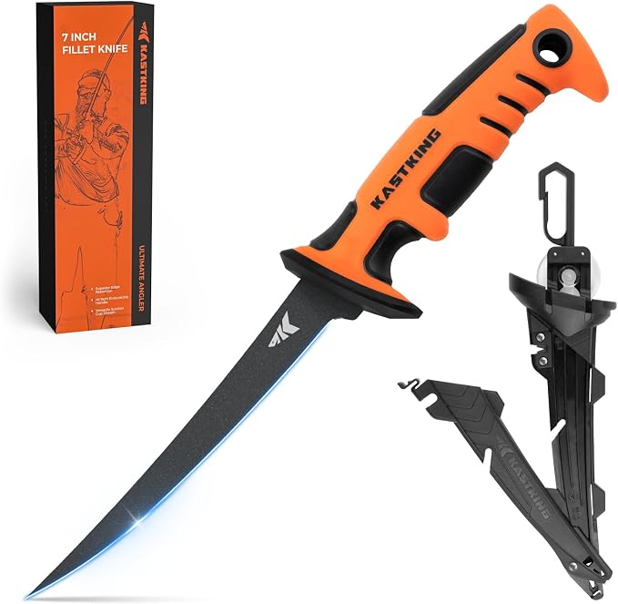 KastKing Ultimate Angler 7" Fillet Knife, Fishing Knife for Men | Vanadium Stainless Steel Blade, Non-Slip Handle, Corrosion-resistant, Sheath with Sharpener & Line Cutter