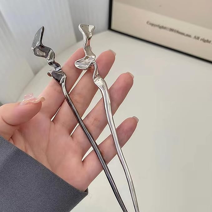 2PCS Metal Hair Sticks for Women Vintage Hair Chopsticks for Women Minimalism Irregular Curve Hair Sticks for Buns Chinese Hair Sticks Pins for Women