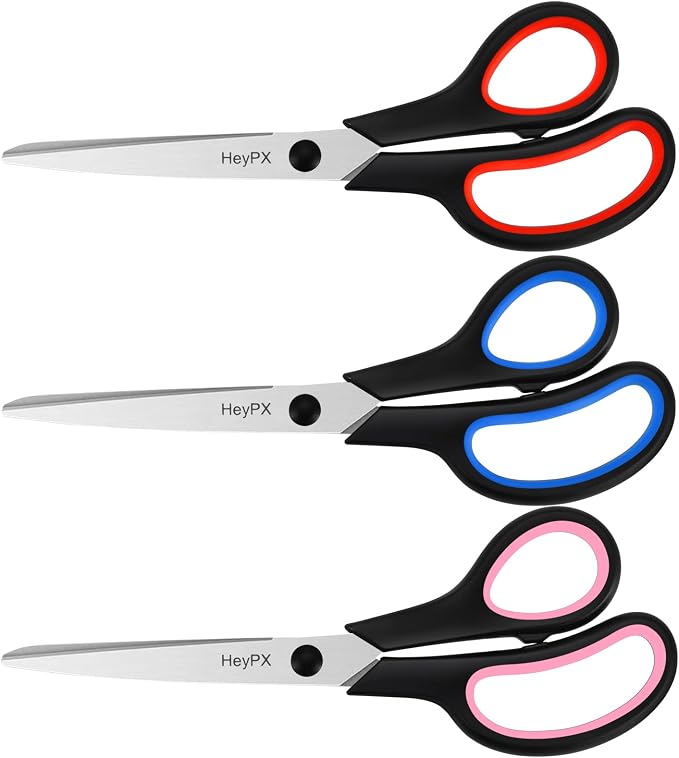 3-Pack 8.5" Ultra Sharp Stainless Steel Scissors - Premium All Purpose for Office, Crafts, Sewing, Home & School | Comfort-Grip Ambidextrous (Left & Right Handed)