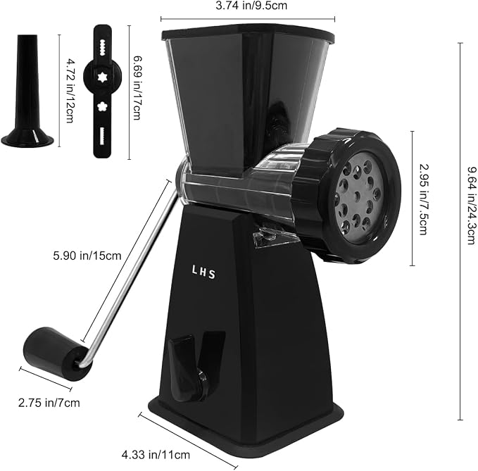 Manual Meat Grinder with Stainless Steel Blades Heavy Duty Powerful Suction Base for Home Use Fast and Effortless for All Meats-Black