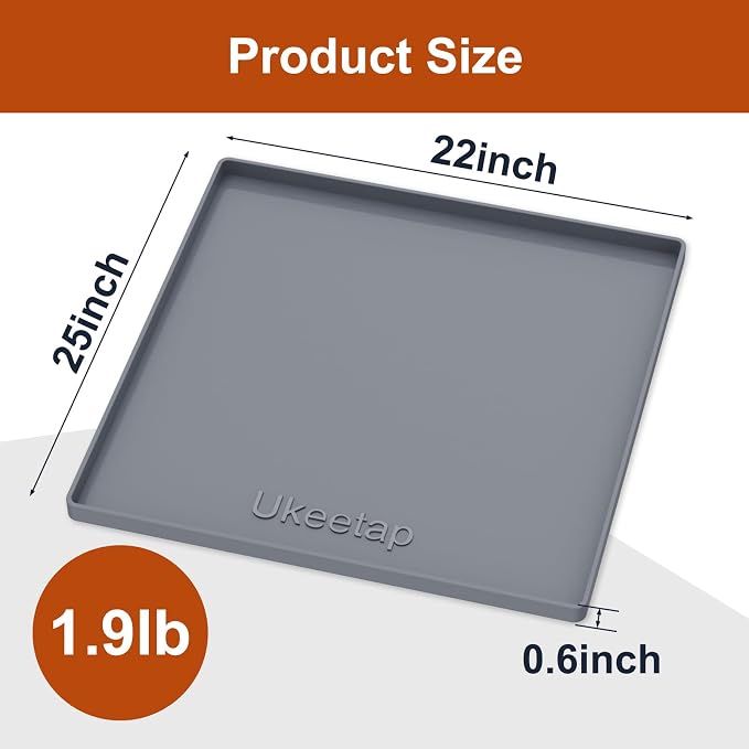 ukeetap 25" x 22" Extra Thick Silicone Mat Waterproof with Raised Edge, Under Sink Mat for Kitchen & Bathroom, Kitchen Cabinet Liner, Multi-Purpose for Storage & Protection, Gray