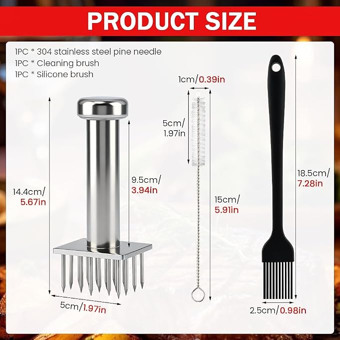 Meat Tenderizer Tool with 18 Sharp Needles, Stainless Steel Meat Tenderizer Mallet One-Piece Design, Easy Grip Meats Mallet Hammer for Tenderizing Chicken Beef Pork