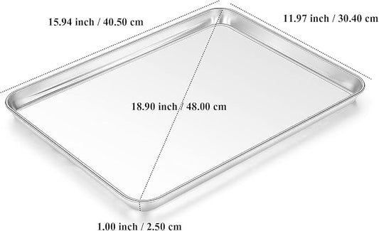 Baking Sheet, Yododo Stainless Steel Cookie Sheet Toaster Oven Tray Pan Rectangle Size 16 x 12 x 1 inch, Non Toxic & Healthy, Superior Mirror Finish & Easy Clean, Dishwasher Safe
