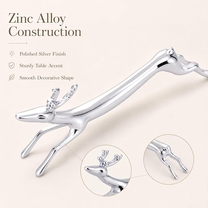 ChezMax Pack of 5 Zinc Alloy Chopsticks Spoon Forks Knives Tableware Rest Set, Silver Deer