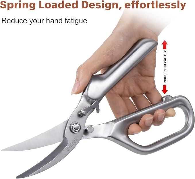 LIVINGO Kitchen Scissors Heavy Duty Utility Poultry Shears Stainless Steel | Sharp Curved Blade, Safety Lock Design, Chicken Bone Meat Cutting, Food Preparation, Vegetable Herbs