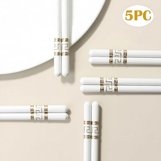 Ceramic Chopsticks Reusable,5 Pairs Porcelain Chop sticks,Jin Ruyi,9.7'' | Easy to Clean,Dishwasher Safe,Heat Resistant,with a Gift case,Cooking Chopsticks,High-grade Bone China Porcelain