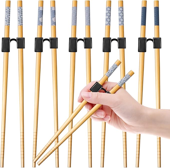 LYART 5 Pairs Reusable Training Chopsticks Beginners for Kids Adults Learners, Japanese Wooden Chopsticks Trainers Set, Dishwasher Safe, L8.86Inch (5.Simplicity print)