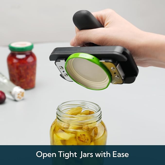 KITCHENDAO Jar Opener for Weak Hands, Twist Lid & Cap Crack Jar Opener | Fits 1–4.5 Inch Lids, Durable Metal Internal Mechanism, Stainless Steel Teeth, Non-slip Grip & Base Pad