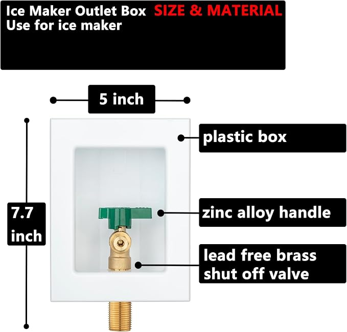 (1 Pack) Lidertik 1/2 NPT inch Thread or Sweat Pre-Assembled Ice Maker Outlet Box Valve 1/4 inch Recessed Refrigerator Water Line Wall Box with Shut Off Valve LI-ZBQH-510