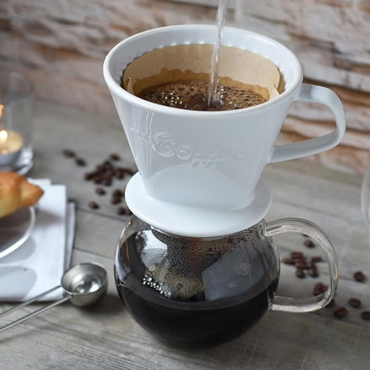 Creano XXL Porcelain Coffee Dripper White - Ceramic Cone Brewer - Pour Over Coffee Maker - Filter Size 4 - huge and heavy quality 800gr/28oz - 6 Colours availeble