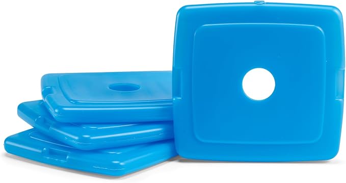 Cool Coolers by Fit + Fresh, 4 Pack Slim Ice Packs, Space Saving Reusable Ice Packs for Lunch Boxes or Coolers