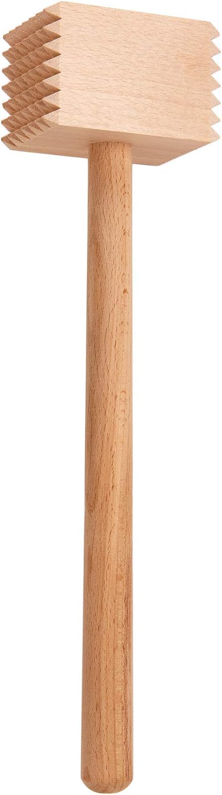 HIC Kitchen Wooden Meat Tenderizer Mallet Marinating Prep Tool, Double Sided, FSC-Certified Beechwood, For Flattening Cutlets And Tenderizing Meat