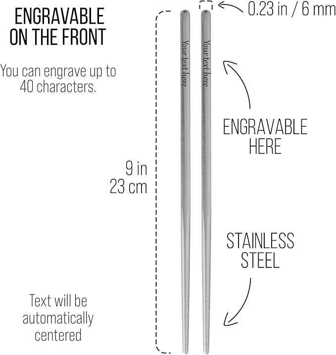 Set of custom reusable metal chopsticks engraved japanese stainless steel dinnerware utensils lot for new home, gifts, party favors, wedding goodie bags, engagements