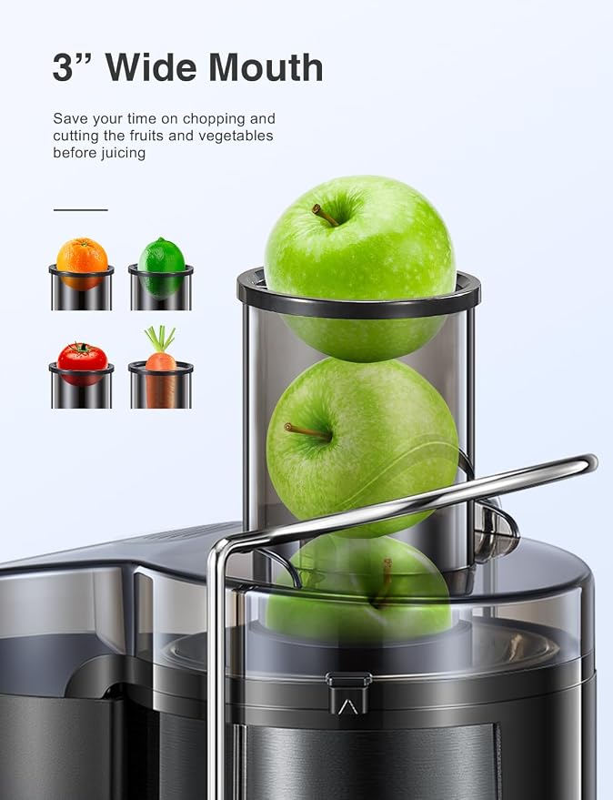 Juicer Machine 800W Centrifugal Juicer with Wide Mouth Feed Chute | For Fruits And Vegetables, Stainless Steel, BPA-Free Parts, Easy To Clean, Metallic Black, Fast Juice Extraction