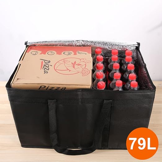 Bodaon 2-Pack Insulated Food Delivery Bag, XXXL Grocery Cooler Bag, Black | Catering Tote Insulation Bag for Hot and Cold Meal, Large Capacity Reusable Pizza Warmer Carrier for Picnic/Rideshare/Drivers