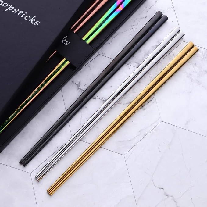 Buyer Star 5-pair Colorful Stainless Steel Chopsticks - Reusable Chinese Square Chopsticks