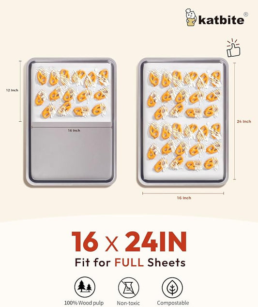 Katbite 16x24 inch Heavy Duty Parchment Paper Sheets, 100Pcs Precut Non-Stick Full Parchment Sheets for Baking, Cooking, Grilling, Frying and Steaming, Full Sheet Baking Pan Liners [Advanced Series]