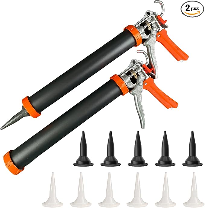 Sausage Caulking Gun,20 oz Sausage Foil Pack/10 oz Cartridge Adhesive Dual-Purpose,18:1 Thrust,15” Aluminum Sealant Hand Caulk Gun Kit With 6 Cone Nozzles (2 Pack)