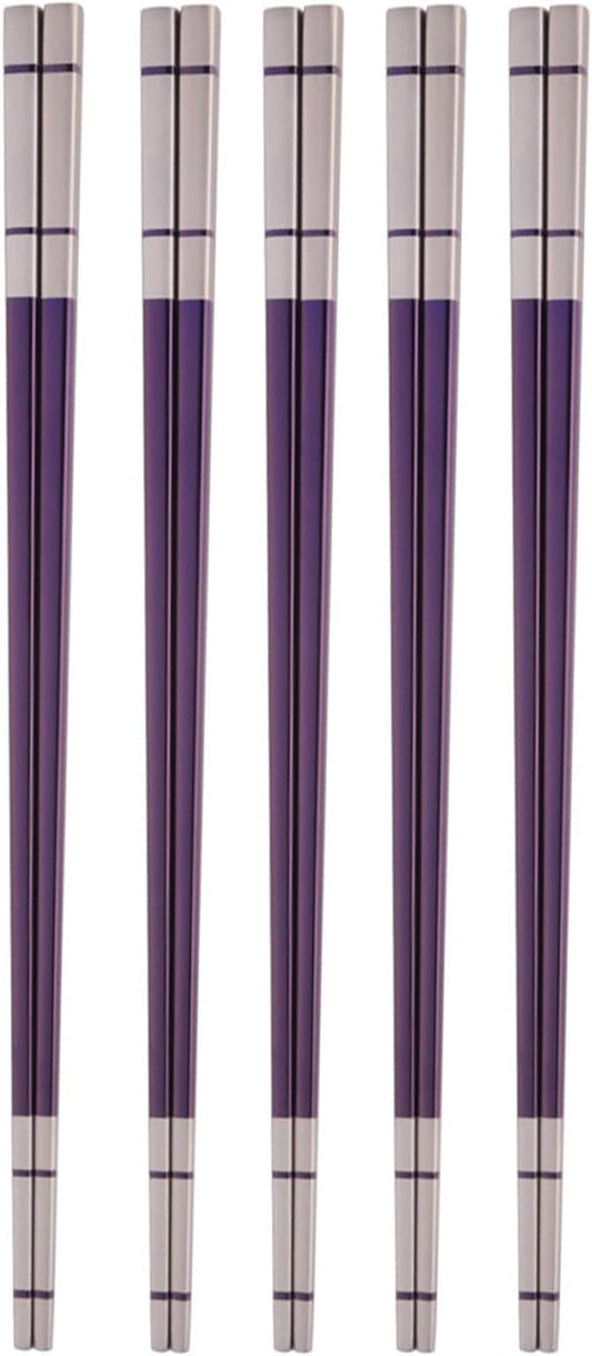 Reusable Stainless Steel Chopsticks,Dishwasher Safe , Easy to Use(5 PCS,purple)