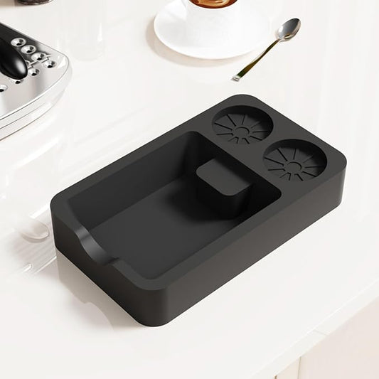 Silicone Espresso Knock Box & Tamping Station | 3 in 1 Coffee Grounds Organizer Large Capacity Barista Accessory, Fit 51/53/58mm Tamper Distributor