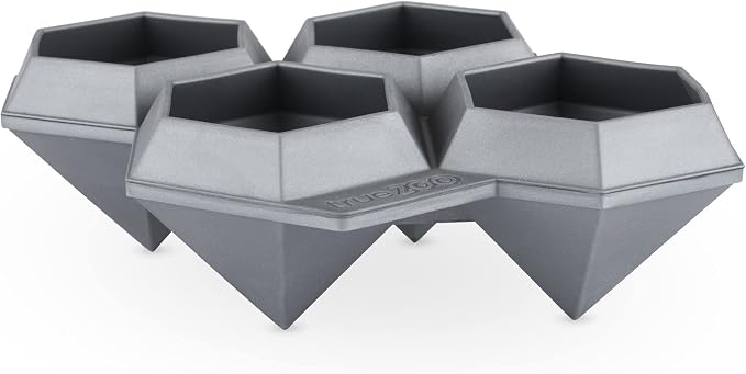 TrueZoo Jumbo Iced Out Diamond Ice Tray, Easy Release Silicone Ice Mold for Whiskey, Cocktails, Spirits, Iced Tea, Beverages, Bar Cart Accessories, Kitchen & Home Bar Gifts, Set of 1, Grey