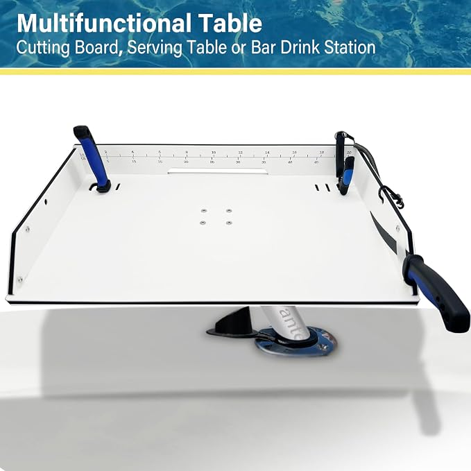 Boat Cutting Board Bait Table Filet Table with Fish Ruler For Fish Cleaning Station, In Single Rod Holder With Plier Storage and Knife Slot, Marine Accessories For Boats Grill