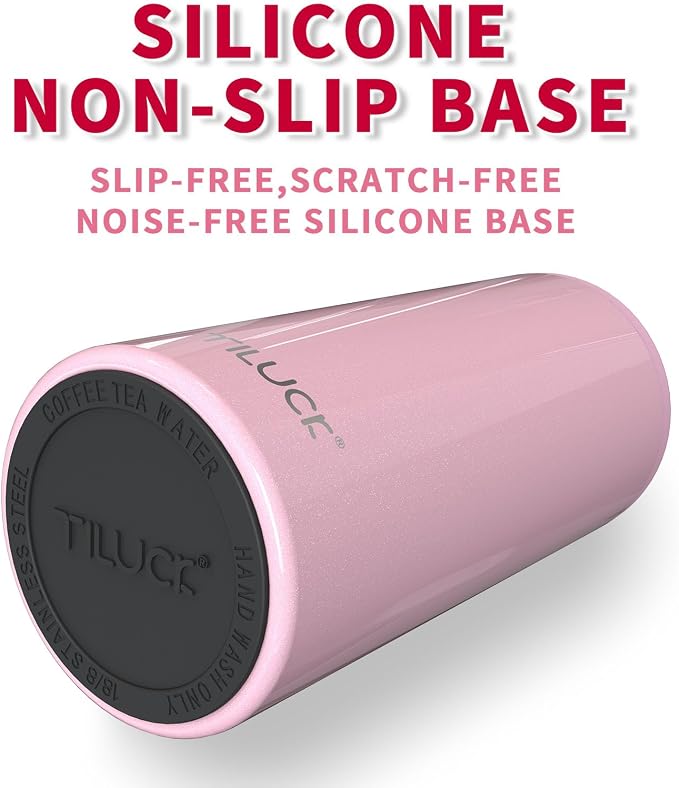 TILUCK Skinny Can Cooler, Stainless Steel Insulated Slim Cans, 12 oz | Beer & Hard Seltzer, Doucle-Walled Stainless Steel Insulated Slim Cans, Slim 12 oz(Glitter Blush)