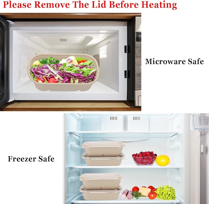 100 Pack 23 Oz Disposable Meal Prep Containers with Lids, Rectangle Paper Bowls with Lids for Salad,Leftovers, Leak-proof To Go Food Box Cardboard Lunch Box Compostable Take Out Food Containers