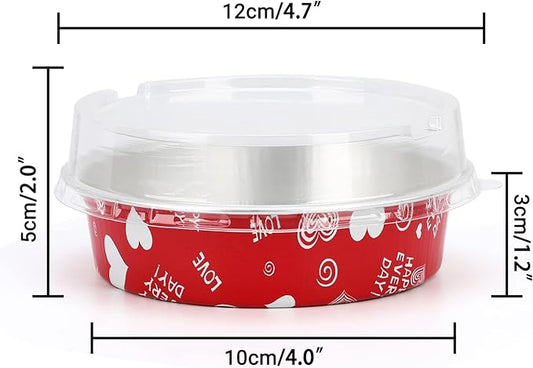 Beasea Mini Pie Pans with Lids Disposable, Set of 100 Pack 4” 8oz Red Aluminum Baking Foil Tins Small Round Tart Container for Individual Cupcake Cheesecake Ramekin Dessert Muffin Quiche Oven Dishes