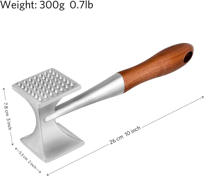 Meat Tenderizer, Meat Hammer, Heavy Duty Steak Hammer with Wooden Handle and Food-Grade Zinc Alloy, 2 in 1 Meat Mallet, 26 CM