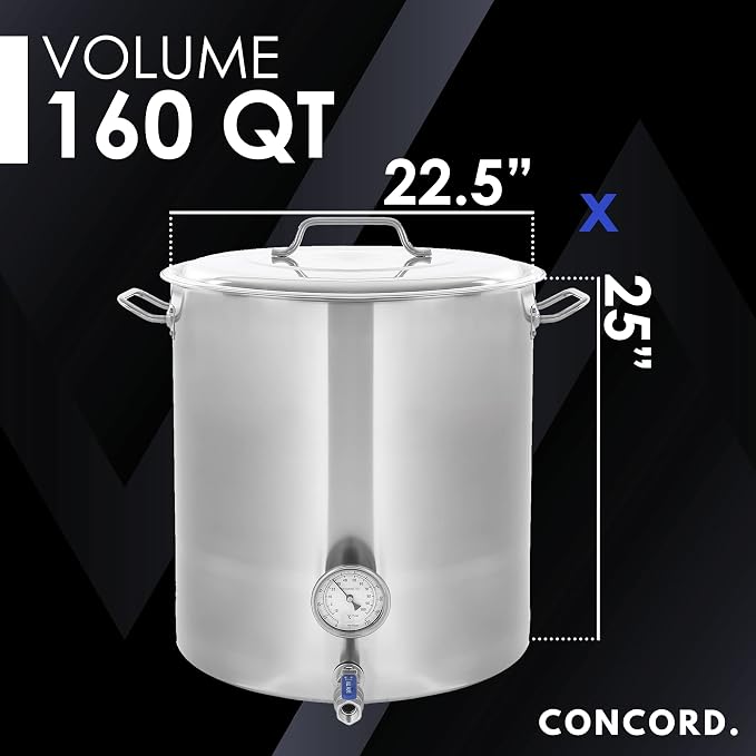 CONCORD Stainless Steel Home Brew Kettle Stock Pot (Weldless Fittings) (160 QT/ 40 Gal)