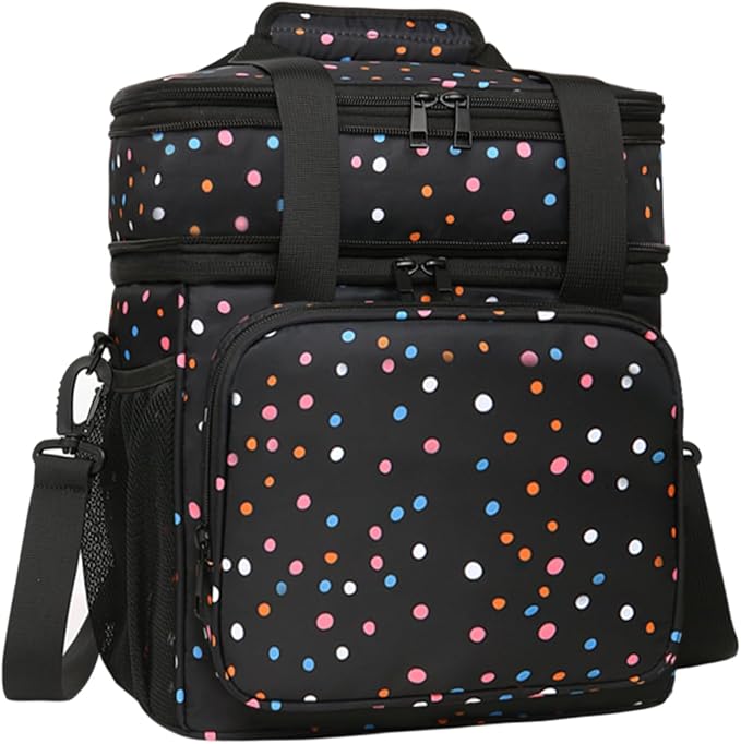 GLENKEY Expandable Lunch Box Cooler Bag - Insulated Soft Lunch Bag for Men Women - Large Lunchbox for Adults Work Camping Outdoor Travel Polka Dots 16L