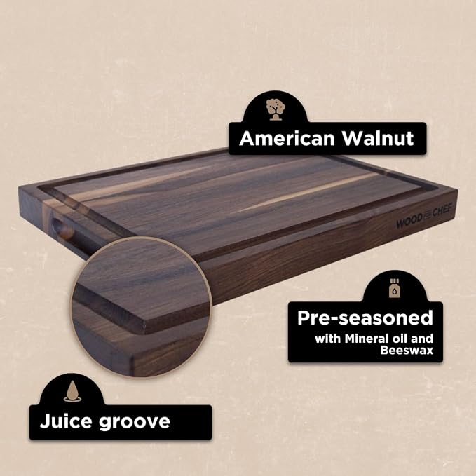 20" Classic Walnut Reversible Cutting Board with Juice Groove | 20-Inch Reversible Walnut Cutting Board with Deep Juice Groove and Side Handles for Chopping, Carving, and Serving