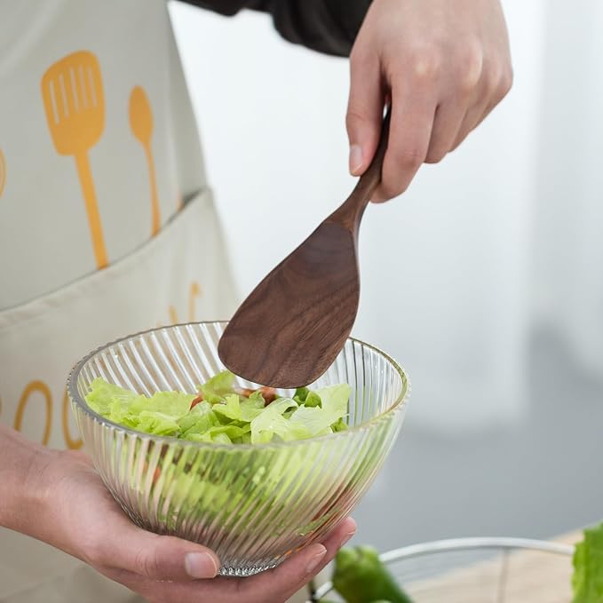 Black Walnut Wooden Cooking Spoons Set - 1 Flat + 1 Angled Rice Scooper, Durable & Eco-Friendly for Cooking & Serving - Perfect for Kitchen Enthusiasts and Gourmet Lovers