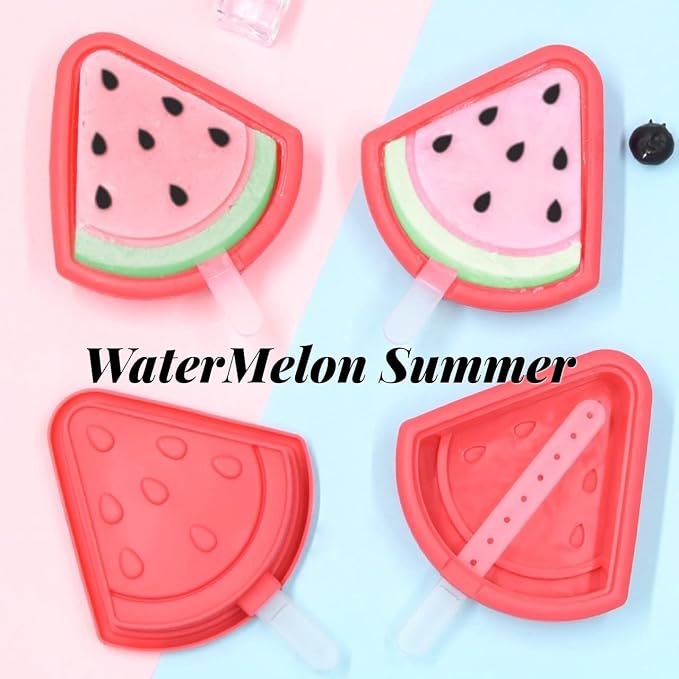 2 Pack Watermelon Popsicle Mold Set with Sticks Silicone Popsicle Maker Ice Cream Molds DIY Frozen Ice Pop Molds Kitchen Accessories Easy Release Breastmilk Reusable BPA Free for Summer Homemade