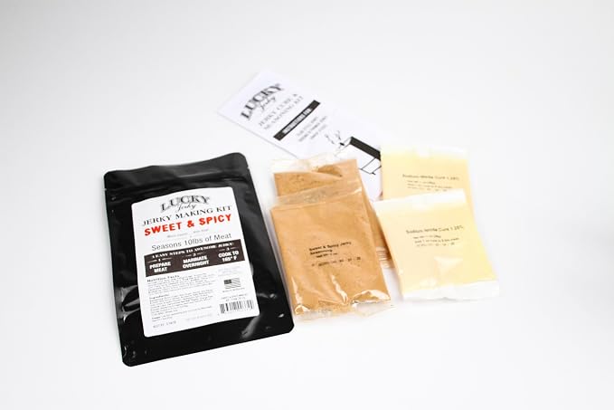 Lucky Jerky Sweet & Spicy DIY Beef Jerky Seasoning and Cure Kit, 6 Oz | Make Your Own Sweet & Spicy Beef Jerky at Home, Brown Sugar and Red Pepper Heat, Seasons 10 lbs of Meat