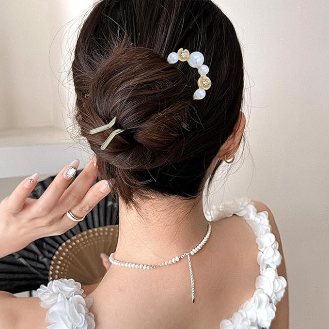 Lawie 10 Pack Cute Flower Butterfly U Shaped Gold Metal Hair Fork Pins Curved Chopsticks for Hair Sticks with Dangles French Hair Pins Bun Holder Decorative Hair Accessories for Women Girls (Gold A)