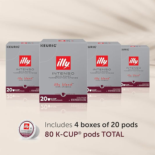 Illy Coffee K Cups - Pods For Keurig Machines – Intenso Dark Roast – Notes of Cocoa & Dried Fruit - Bold, Flavorful & Full-Bodied Flavor - No Preservatives – 20 Count, 4 Pack