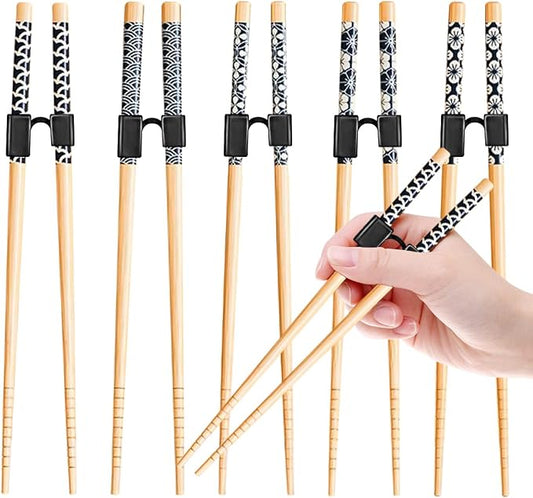 LYART 5 Pairs Reusable Training Chopsticks Beginners for Kids Adults Learners, Japanese Wooden Chopsticks Trainers Set, Dishwasher Safe, L8.86Inch (1.Japanese stamp)