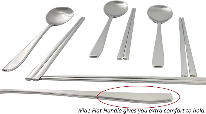 Korean Made Stainless Steel Silver Utensil Flatware Cutlery Korean Chopsticks and Spoons 4SET Gift for Mom, Stocking Stuffer