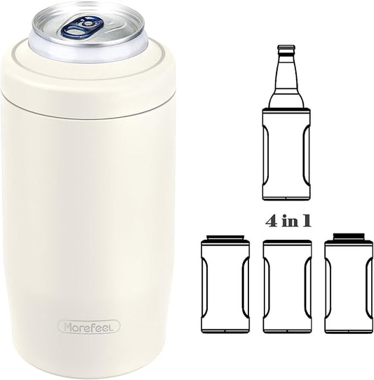 Morefeel 4-in-1 Insulated Can Cooler for 12 oz Cans & Bottles | 304 Stainless Steel Can Holder Fits 12 Oz Slim Cans, Standard Cans, Beer Bottles & Works as A Open Cup; Dishwasher Safe