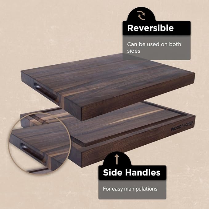 20" Classic Walnut Reversible Cutting Board with Juice Groove | 20-Inch Reversible Walnut Cutting Board with Deep Juice Groove and Side Handles for Chopping, Carving, and Serving