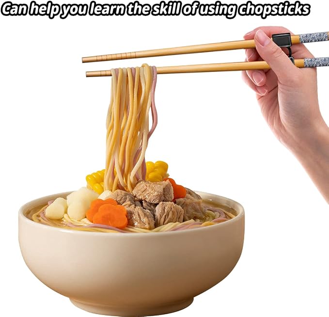 LYART 7 Pairs Reusable Training Chopsticks Beginners for Kids Adults Learners, Japanese Wooden Chopsticks Trainers Helpers Set, Dishwasher Safe, L8.86Inch (5.Simplicity print)