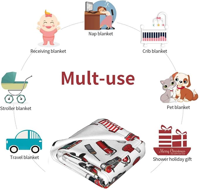 Firefighter Baby Blanket 30x40 Inches - Super Soft Fire Truck Blankets for Toddler Boys & Girls - Fluffy Fleece Fireman Blanket for Kids, Nursery, Stroller - Cozy Lightweight Throw Gift for Infants